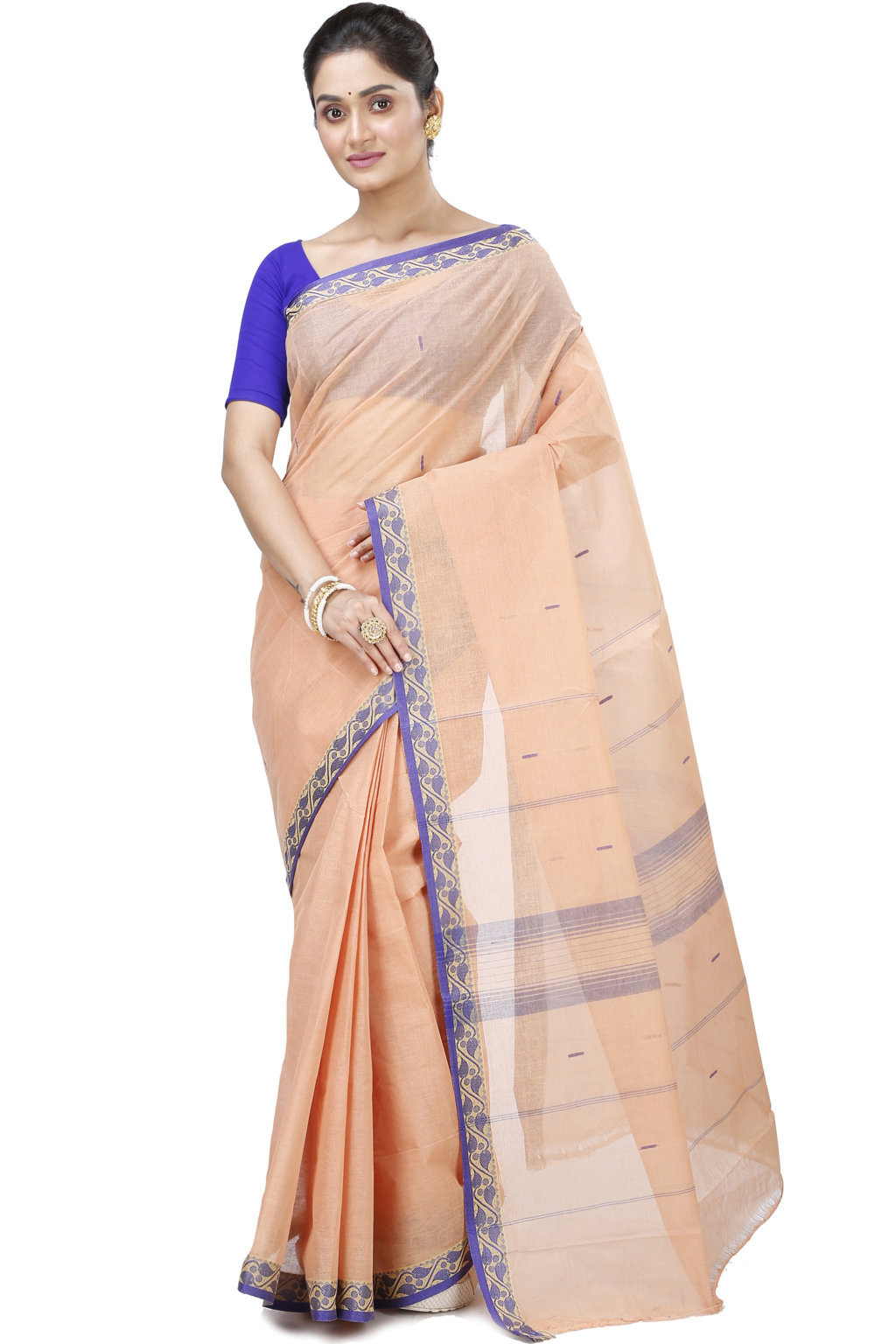 Light White Pure Cotton Gaela Tant Saree (923)
